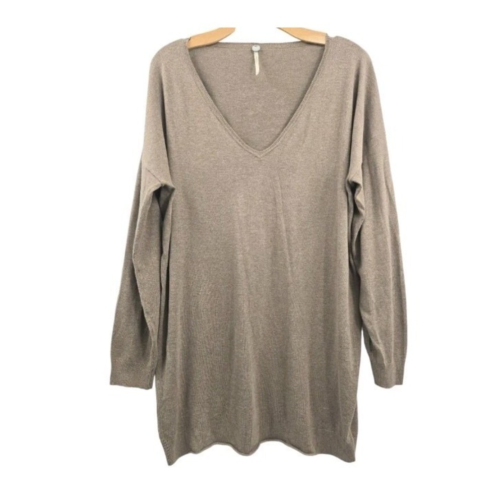 Margaret‎ O'Leary Sweater Women's Large Tan Cotton Lightweight Knit V-Neck